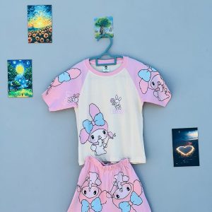 লাভলি বানি বোল্ড সেট – শিশুদের পিংক-হোয়াইট টি-শার্ট ও প্রিন্টেড শর্টস